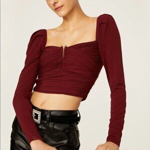 Self Portrait Burgundy Wrap Long Sleeve Top Size 2